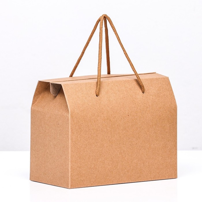 Коробка-пакет, с ручками, крафт, 20 х 15 х 11 см Коробка-пакет, с ручками, крафт, 20 х 15 х 11 см