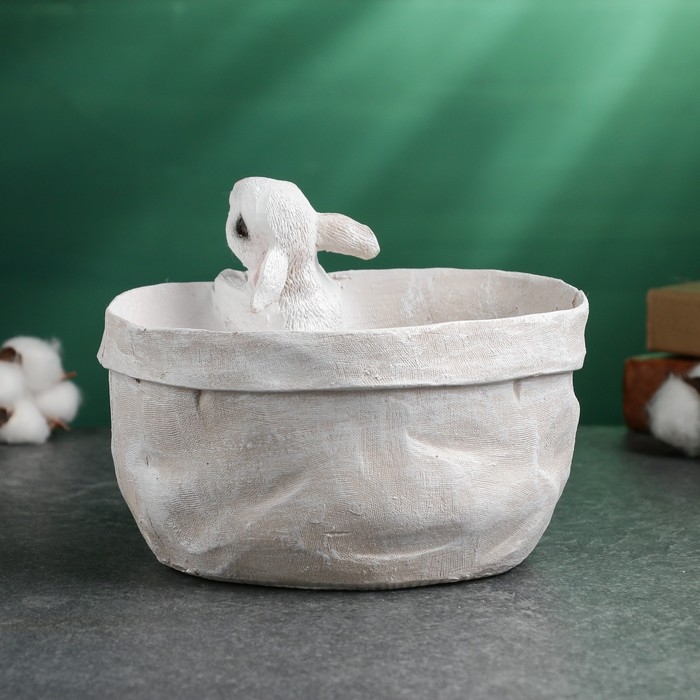 Кашпо-органайзер  Кашпо-органайзер "Кролик в лукошке" бежевый, 14х17х20 см