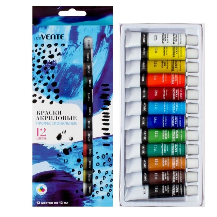 Краска акриловая в тубе, deVENTE, набор 12 цветов х 12 мл, морозостойкие Краска акриловая в тубе, deVENTE, набор 12 цветов х 12 мл, морозостойкие