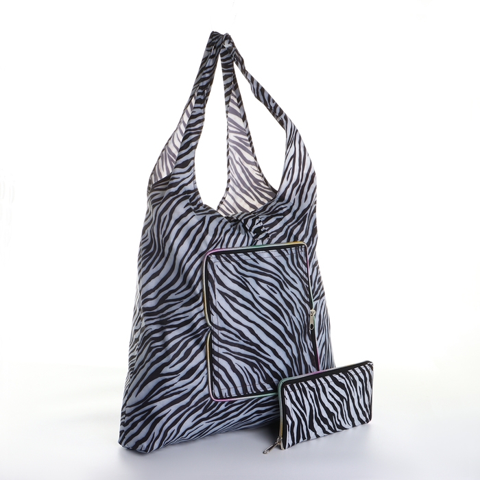 Сумка хозяйственная &laquo;Зебра&raquo; на кнопке, складная, чёрная, белая