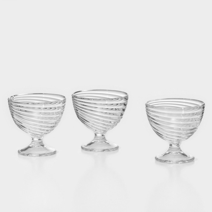 Набор стеклянных креманок для мороженого «Свирл», 300 мл, 3 шт Набор стеклянных креманок для мороженого «Свирл», 300 мл, 3 шт