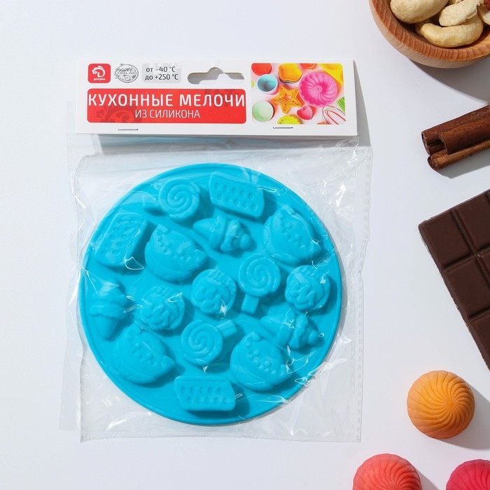 Форма для мармелада Доляна «Сладости», силикон, d=12 см, 16 ячеек, цвет МИКС Форма для мармелада Доляна «Сладости», силикон, d=12 см, 16 ячеек, цвет МИКС