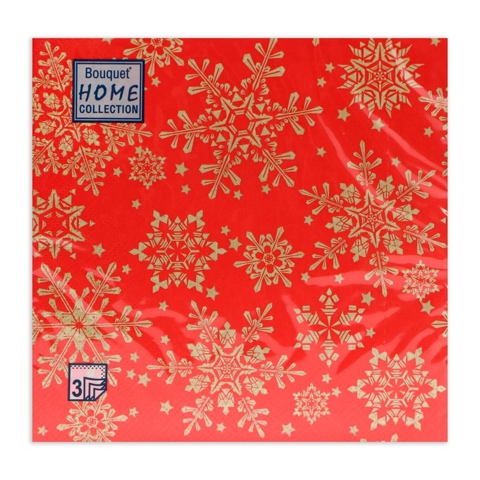 Новый год. Салфетки бумажные Home Classic "Золотые снежинки на красном", 3 слоя,33x33, 20 листов