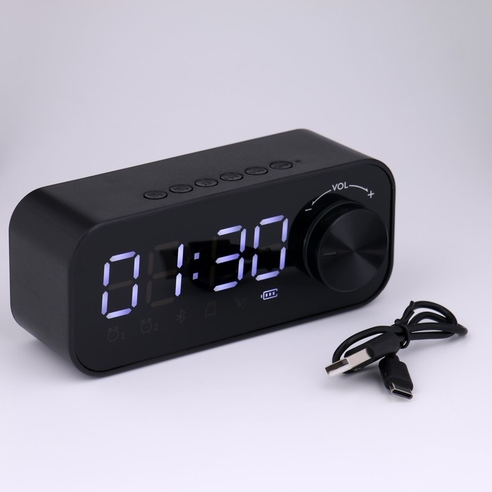 Часы - будильник электронные настольные: колонка, bluetooth, tf-карта, 14.2 х 6 см, USB Часы - будильник электронные настольные: колонка, bluetooth, tf-карта, 14.2 х 6 см, USB