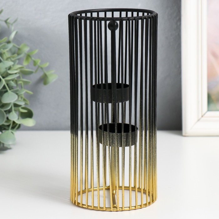 Подсвечник металл на 2 свечи "Круглая клетка" золотисто-чёрный 9,5х9,5х20 см