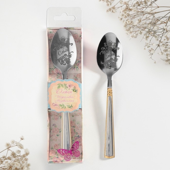Ложка чайная с гравировкой &laquo;Ольга&raquo;, в подарочной коробке, 3 х 15 см.