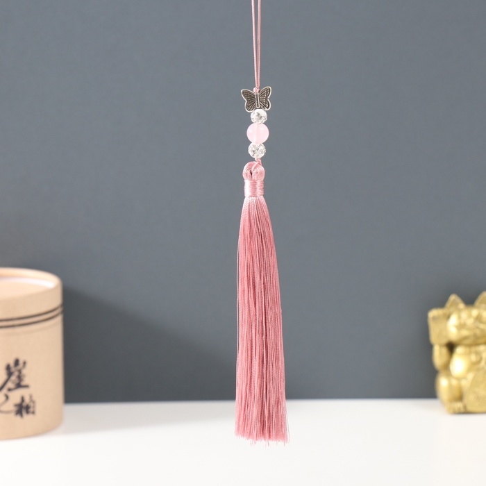 Подвеска текстиль, металл  Подвеска текстиль, металл "Бабочка" пыльная роза 1х1,2х16,5 см