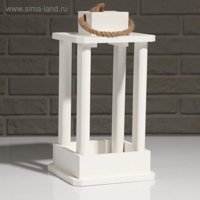 Кашпо деревянное  Кашпо деревянное "Фонарь", ручка верёвка, белый, 16×16×30 см