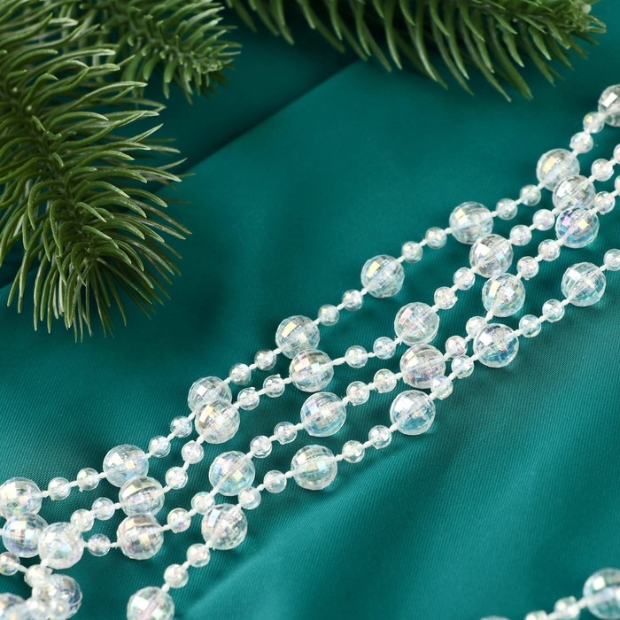 Бусы на ёлку 2,7 м d-7 мм Бусы на ёлку 2,7 м d-7 мм "Льдинка" гранёные бусины, прозрачный перламутр