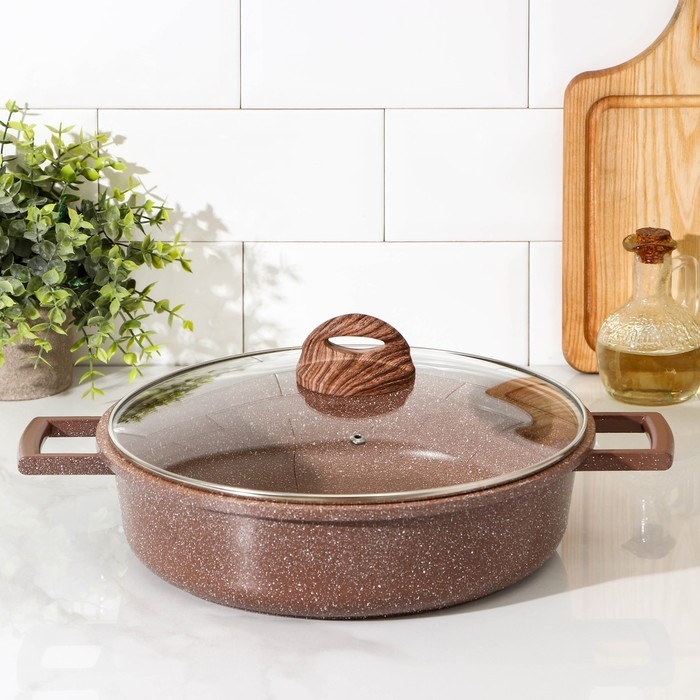 Жаровня Доляна «Брауни», d=28 см, стеклянная крышка, литые ручки, антипригарное покрытие, индукция Жаровня Доляна «Брауни», d=28 см, стеклянная крышка, литые ручки, антипригарное покрытие, индукция