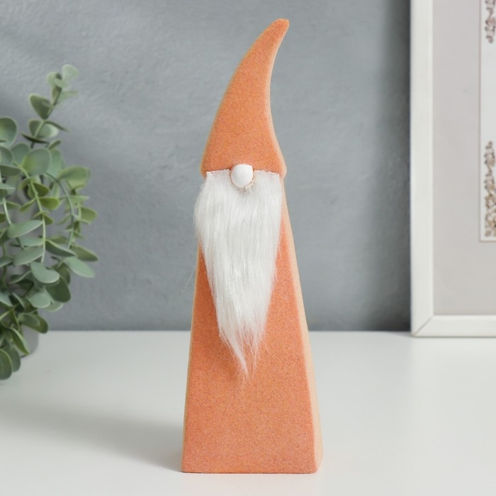 Сувенир керамика  Сувенир керамика "Бородатый гномик в высоком колпаке" оранжевый флок 22х4,7х6,8 см