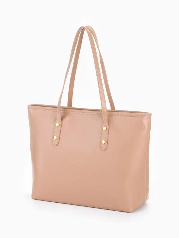 Сумка-шопер женская на молнии, размер 30.5&times;12&times;27 см, однотонная, бежевая