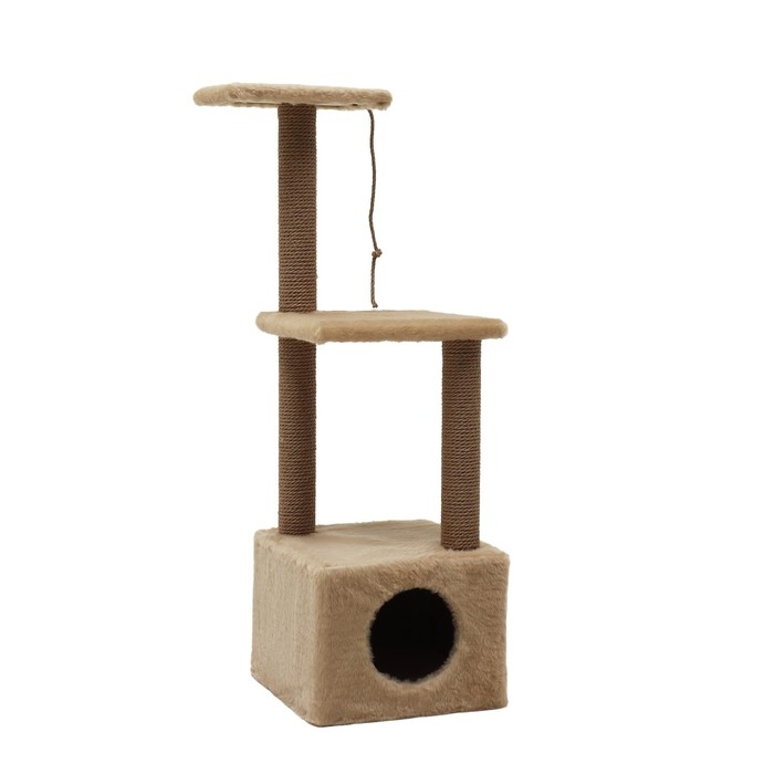 Домик для кошек с когтеточкой, с двумя полками, джут, 37 х 37 х 111 см, бежевый Домик для кошек с когтеточкой, с двумя полками, джут, 37 х 37 х 111 см, бежевый