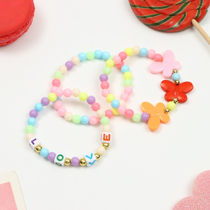 Набор детских браслетов «Выбражулька» 3шт, бабочки и буквы, цветные