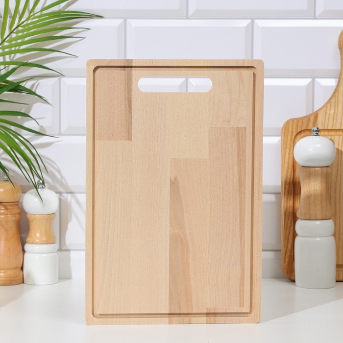 Доска разделочная деревянная  Доска разделочная деревянная "Прямоугольник" с желобом 30х20х0,8 см береза