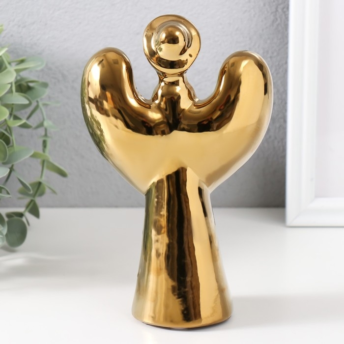 Подсвечник керамика на 1 свечу "Ангел с нимбом" d=4 см золото 11,5х10х18,5 см