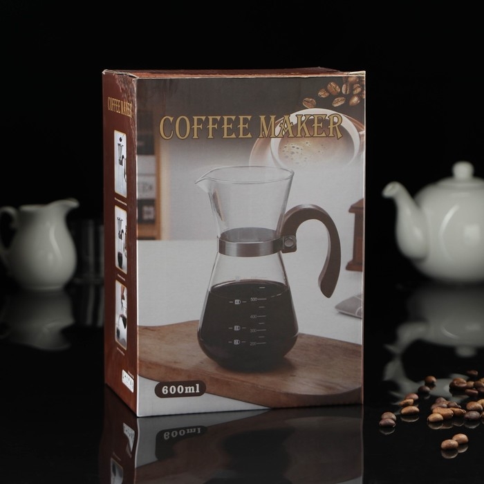 Кемекс стеклянный с мерной шкалой «Типика», 600 мл, с деревянной ручкой Кемекс стеклянный с мерной шкалой «Типика», 600 мл, с деревянной ручкой