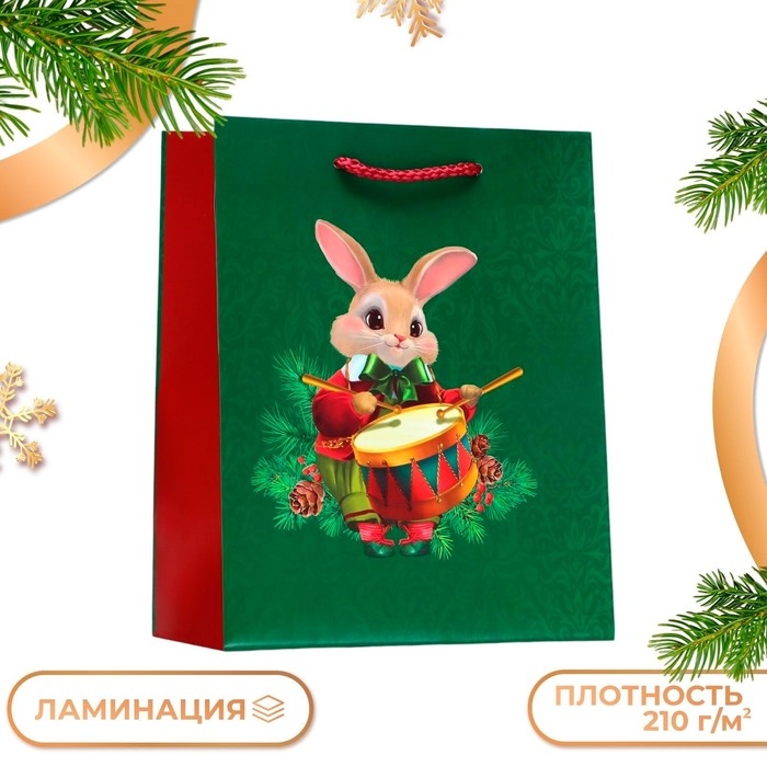 Новый год. Пакет подарочный Новый год. Пакет подарочный "Заяц-барабанщик", 18 х 22,3 х 10 см.