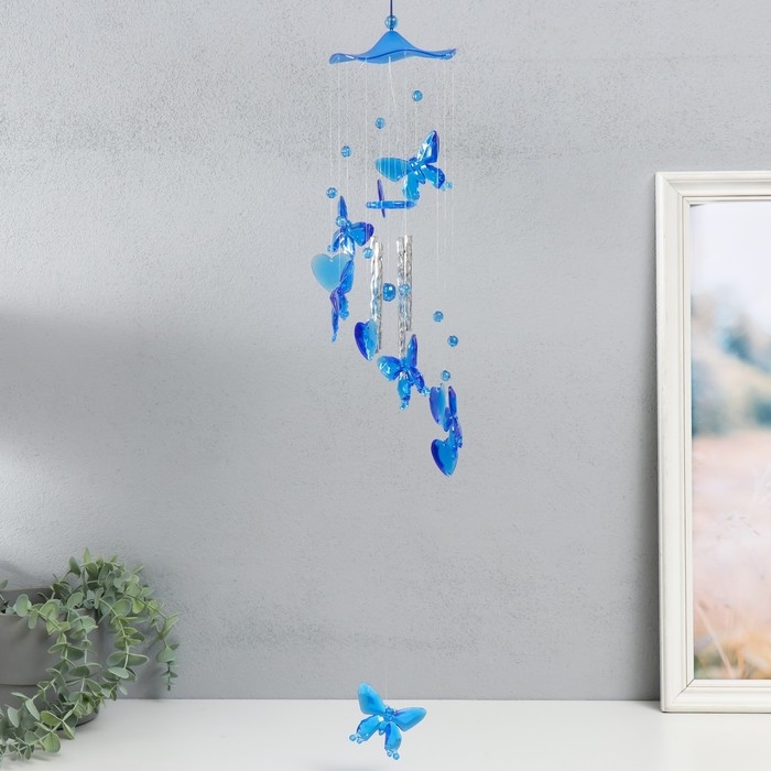 Музыка ветра пластик Музыка ветра пластик "Бабочки и сердечко-зеркало" 4 трубки 11 элементов 75 см