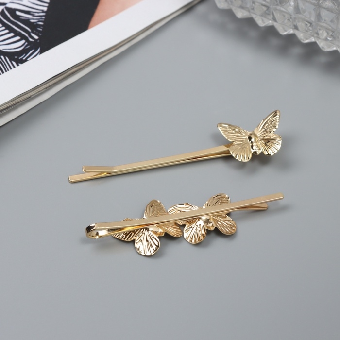 Невидимка для волос  Невидимка для волос "Одри" (набор 2 шт) бабочка, 6 см, золото