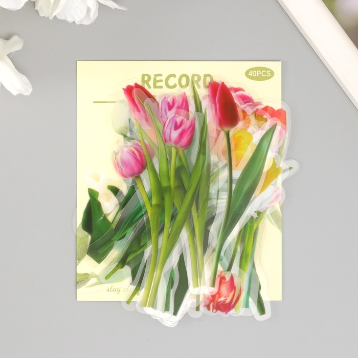 Наклейки для творчества пластик PVC Наклейки для творчества пластик PVC "Тюльпаны" набор 40 шт 9х10.5 см