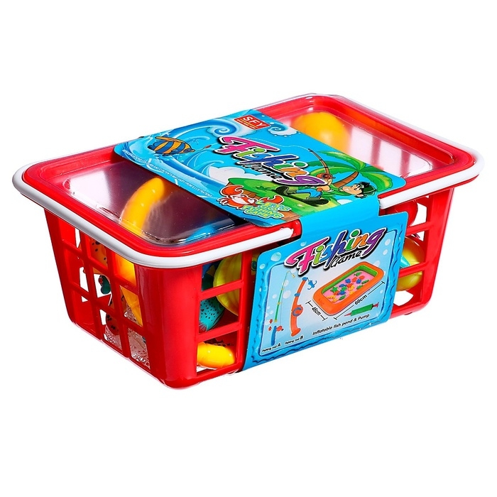 Рыбалка «Волна приключений» в корзине: 1 удочка, 1 сачок, 20 рыбок, МИКС