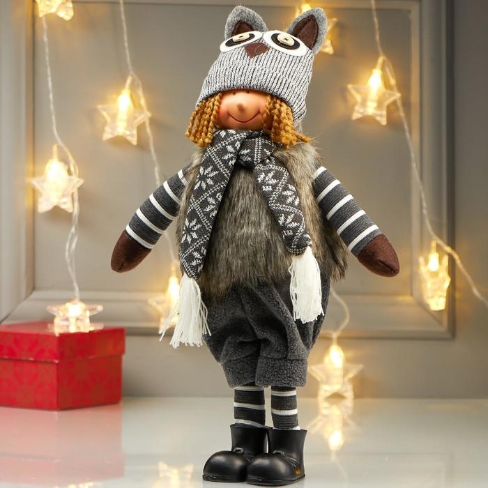 Кукла интерьерная Кукла интерьерная "Девочка в шубке и шапке-совенка" 33 см