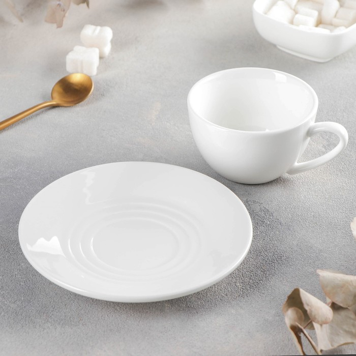 Кофейная пара фарфоровая Wilmax, 2 предмета: чашка 160 мл, блюдце d=14,3 см, цвет белый Кофейная пара фарфоровая Wilmax, 2 предмета: чашка 160 мл, блюдце d=14,3 см, цвет белый