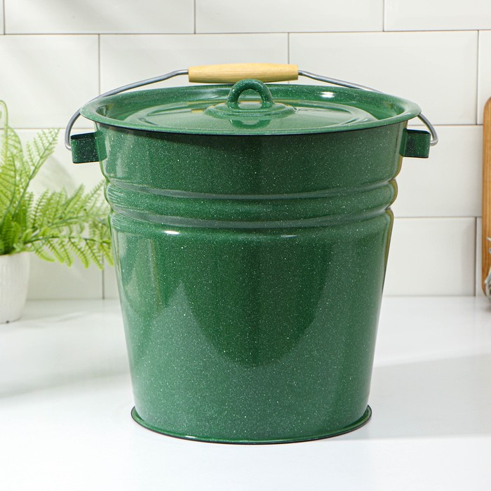 Ведро эмалированное, 12 л, с крышкой, цвет зелёный Ведро эмалированное, 12 л, с крышкой, цвет зелёный