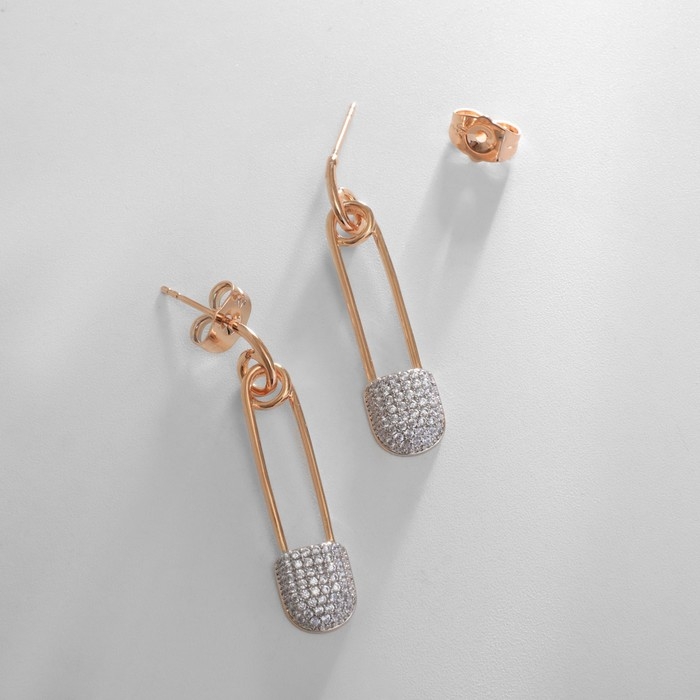 Серьги со стразами XUPING булавка искра, цвет белый в розовом золоте Серьги со стразами XUPING булавка искра, цвет белый в розовом золоте