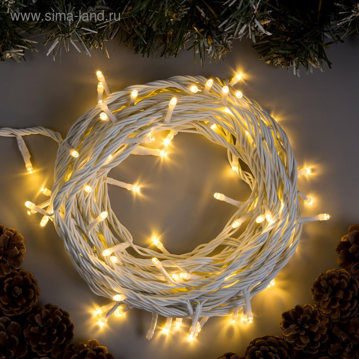 Гирлянда «Нить» 10 м, IP44, УМС, белая нить, 100 LED, свечение тёплое белое, 220 В Гирлянда «Нить» 10 м, IP44, УМС, белая нить, 100 LED, свечение тёплое белое, 220 В