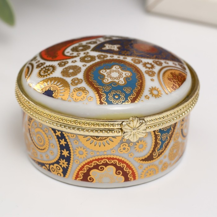 Шкатулка керамика круглая "Узор пейсли" 6,2х6,2х3,3 см