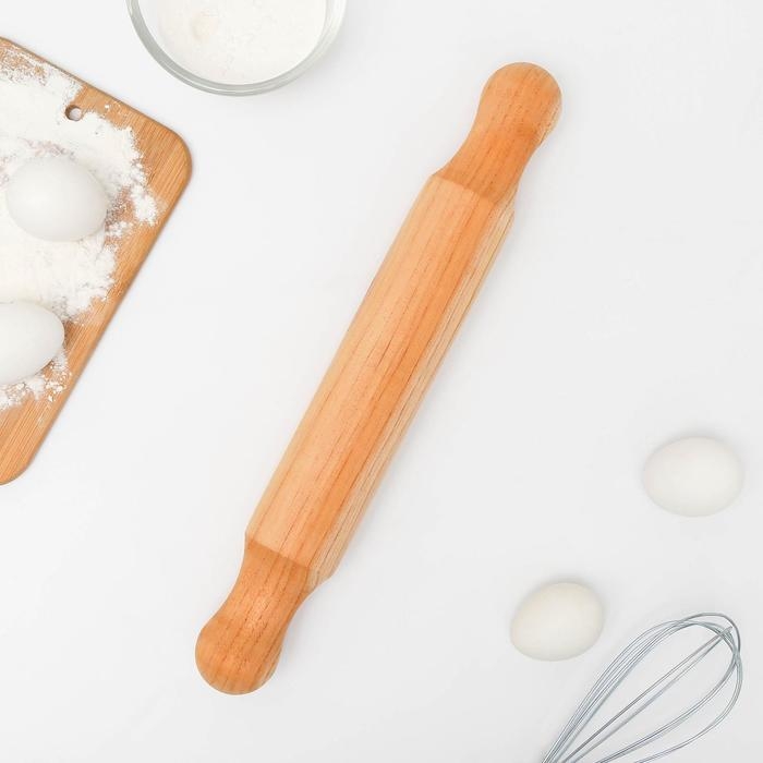 Скалка деревянная Доляна, 40×6 см, фигурные ручки Скалка деревянная Доляна, 40×6 см, фигурные ручки