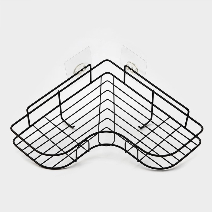 Полка угловая Доляна, 2 крючка, 26×26×10 см, цвет чёрный Полка угловая Доляна, 2 крючка, 26×26×10 см, цвет чёрный