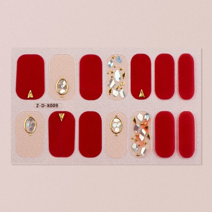 Лаковые полоски для маникюра, 14 шт, цвет бордовый/бежевый Лаковые полоски для маникюра, 14 шт, цвет бордовый/бежевый