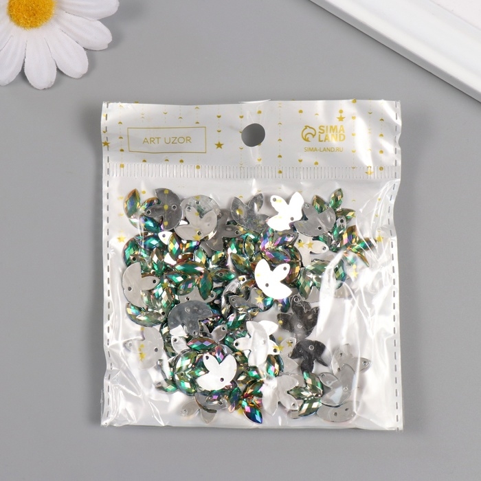 Декор для творчества пластик 2 прокола Декор для творчества пластик 2 прокола "Стразы Трилистник. Лагуна" набор 80 шт 0,5х1 см