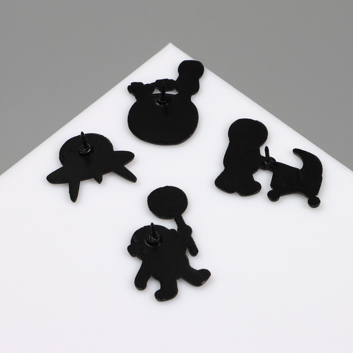 Набор значков (4шт) «Космос», цветные в чёрном металле Набор значков (4шт) «Космос», цветные в чёрном металле