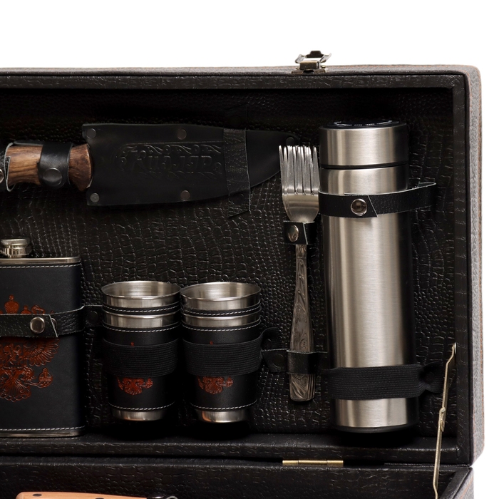 Набор с шампурами подарочный  Набор с шампурами подарочный "Буйвол" №30, в кейсе из эко-кожи