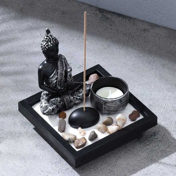 Сад камней с подставкой для благовоний  Сад камней с подставкой для благовоний "Успех", 12,5х12,5х13см, бетон