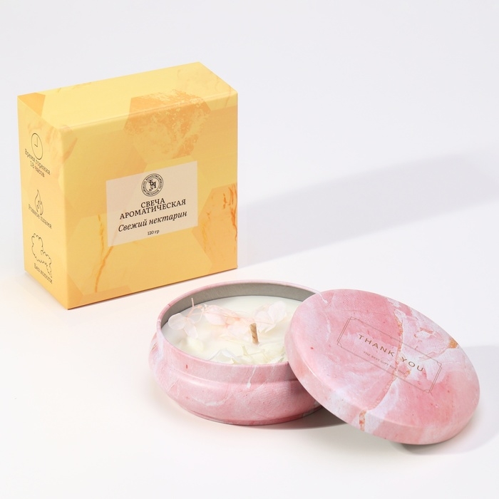 Свеча ароматическая из соевого воска с сухоцветом Свеча ароматическая из соевого воска с сухоцветом "Свежий нектарин", 3х8,5 см, 110 г
