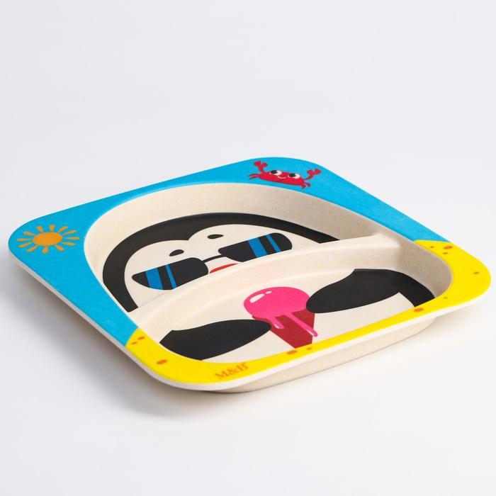 Тарелка детская из бамбука «Пингвин», 2 секции Тарелка детская из бамбука «Пингвин», 2 секции
