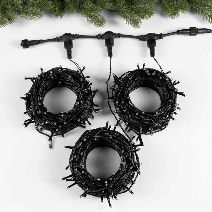 Гирлянда «Клип-лайт» 3 нити по 20 м, IP44, УМС, тёмная нить, 399 LED, свечение белое, мерцание, 24 В Гирлянда «Клип-лайт» 3 нити по 20 м, IP44, УМС, тёмная нить, 399 LED, свечение белое, мерцание, 24 В