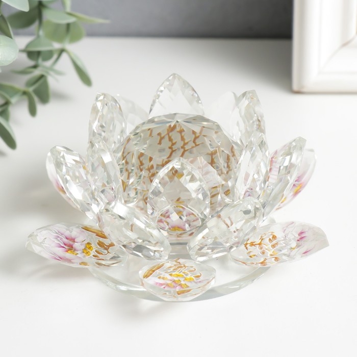 Сувенир стекло  Сувенир стекло "Лотос прозрачный, на лепестках лотосы" 7х13,5х13,5 см