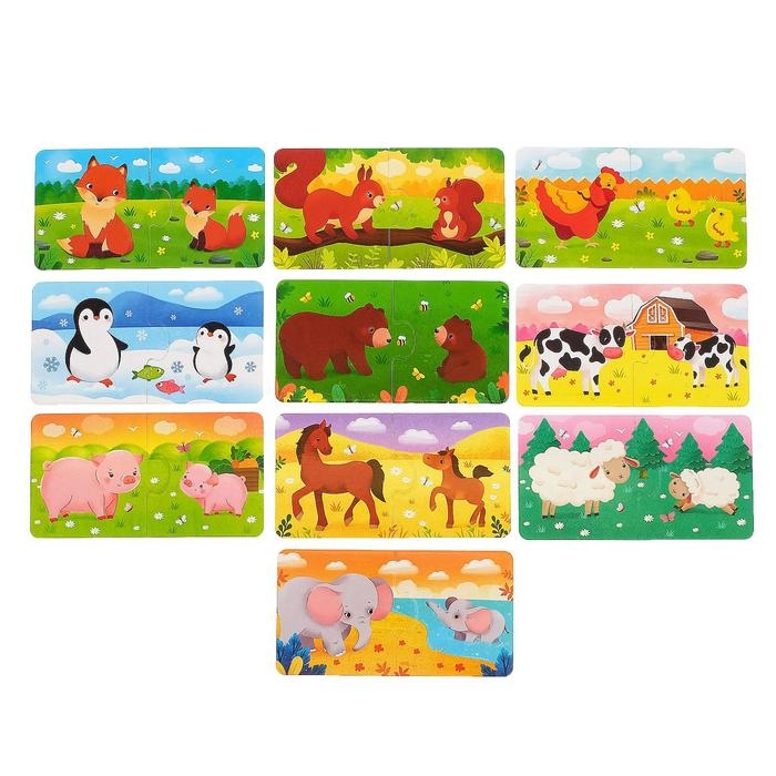 Парные пазлы «Где моя мама?», 10 пазлов, 20 деталей Парные пазлы «Где моя мама?», 10 пазлов, 20 деталей