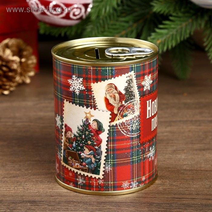 Копилка-банка металл  Копилка-банка металл "Новогодняя посылочка" 7,3х9,5 см