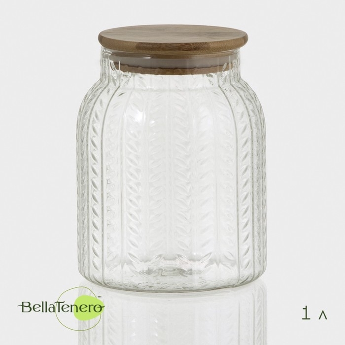 Банка стеклянная для хранения сыпучих продуктов BellaTenero «Эко. Хрусталик», 1 л, 11×14,5 см, с бамбуковой крышкой