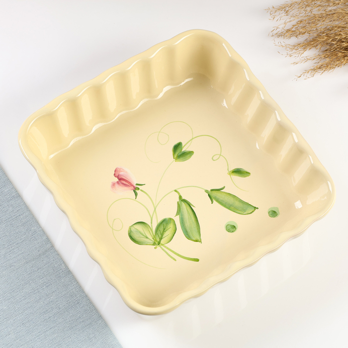 Емкость для запекания  Емкость для запекания "Волна квадратная" 1,5л / 6,5х23х23см, горошек