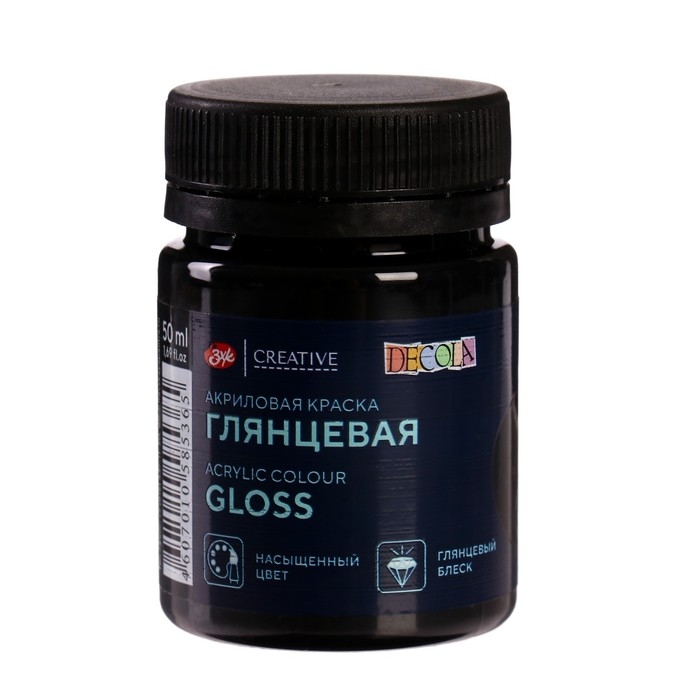 Краска акриловая глянцевая 50 мл, ЗХК Decola, чёрная, 2928810 Краска акриловая глянцевая 50 мл, ЗХК Decola, чёрная, 2928810