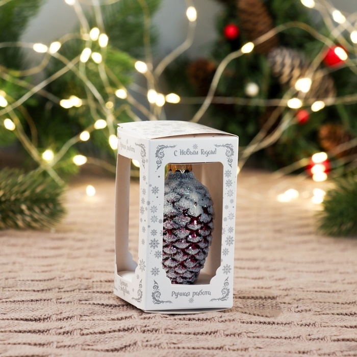 Ёлочное украшение Ёлочное украшение "Шишка в снегу, бордо", в подарочной упаковке, h-9 см