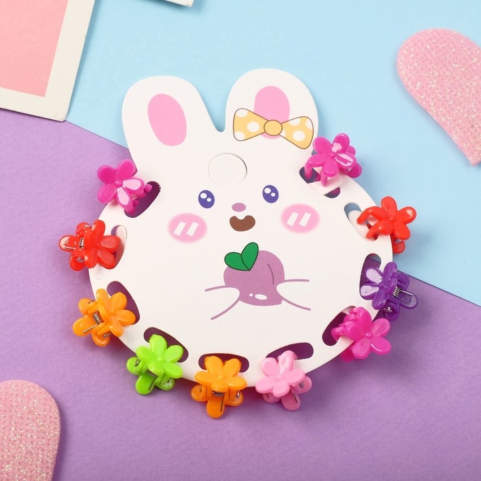 Краб для волос  Краб для волос "Куклёнок" (набор 10 шт) цветочек, 1,4 см, микс